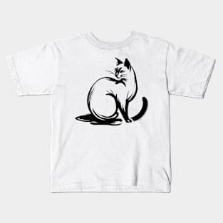 Stick figure of Siamese  cat in black ink Kids T-Shirt